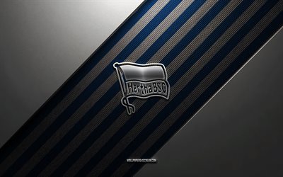 Hertha BSC logo, 4k, steel background, German football club, blue white lines, Hertha BSC emblem, Bundesliga 2, Hertha BSC, Germany, football, Hertha BSC metal logo, Hertha BSC crest
