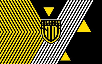 logotipo de dragones de jeonnam, 4k, equipo de fútbol de corea del sur, fondo de líneas negras amarillas, dragones jeonnam, liga k 2, corea del sur, arte lineal, emblema de los dragones jeonnam, fútbol americano