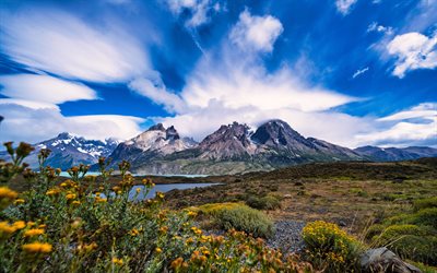 Andes, Patagonia, mountain landscape, rocks, spring, morning, mountain range, Argentina