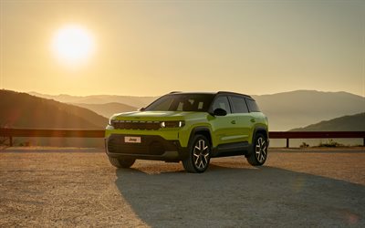 jeep compass voll elektrisch, 4k, sonnenuntergang, 2026 autos, überkreuzungen, eu spez, grüner jeep kompass, 2026 jeep kompass, amerikanische autos, jeep