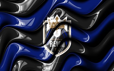 Seattle Reign FC 3D logo, 4k, black blue 3D waves, NWSL, football, Seattle Reign FC flag, creative, Seattle Reign FC logo, Seattle Reign FC, Argentine football club, soccer, Seattle Reign