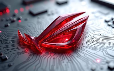 Asus ROG red glass logo, 4k, white technology background, Asus ROG emblem, Asus ROG red glass sign, Asus ROG logo, white techno background, Asus ROG, Republic of Gamers, ROG logo, ROG