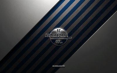 SC Paderborn 07 logo, 4k, steel background, German football club, blue white lines, SC Paderborn 07 emblem, Bundesliga 2, SC Paderborn 07, Germany, football, SC Paderborn 07 metal logo