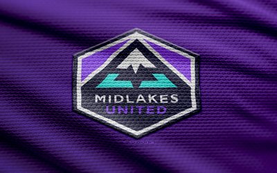 Midlakes United fabric logo, 4k, violet fabric background, USL League Two, bokeh, soccer, Midlakes United logo, football, Midlakes United emblem, Northwest Division, Midlakes United, american soccer club, Midlakes United FC