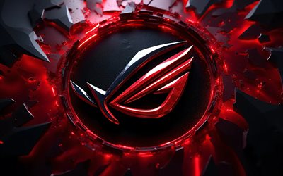 4k, ROG metal logo, darkness, stone 3D background, red glare, Republic of Gamers, bokeh, ROG 3D logo, Asus RoG, Republic of Gamers logo, ROG logo, Asus, ROG
