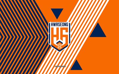 logotipo del hwaseong fc, 4k, equipo de fútbol de corea del sur, fondo de líneas azules naranjas, fc hwaseong, liga k 2, corea del sur, arte lineal, emblema del hwaseong fc, fútbol americano, hwaseong