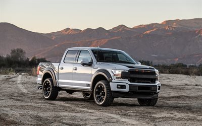4k, roush f 150sc, fuera de la carretera, coches 2018, atardecer, ford f 150, sintonización, desierto, 2018 ford f 150, autos americanos, vado