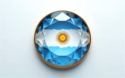 drapeau de l'argentine, 4k, drapeau argentin à l'intérieur d'une pierre précieuse, fond blanc, gemme, fond de cristal blanc, argentine, drapeau argentin