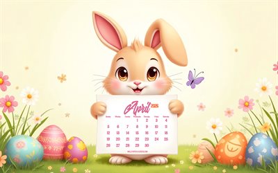 2026 March Calendar, 4k, Easter Bunny, 3D Tulips, March 2026 Calendar, Bunny with Easter Eggs, Cartoon Bunny, March Calendars, 2026 Concepts, March Calendar 2026, Easter 2026