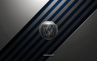 karlsruher sc:n logo, 4k, teräs tausta, saksan jalkapalloseura, siniset valkoiset viivat, karlsruher sc:n tunnus, bundesliiga 2, karlsruher sc, saksa, jalkapallo, karlsruher sc metallilogo, karlsruher sc:n vaakuna