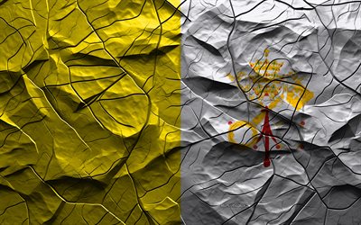4k, bandera de la ciudad del vaticano, textura de piedra, europa, bandera 3d de la ciudad del vaticano, fondo con grietas, ciudad del vaticano