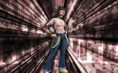 4k, joie, fond de rayons violets, peau de joie, joie fortnite, art abstrait, peau fortnite joie, personnages fortifiés, fortnite, art créatif