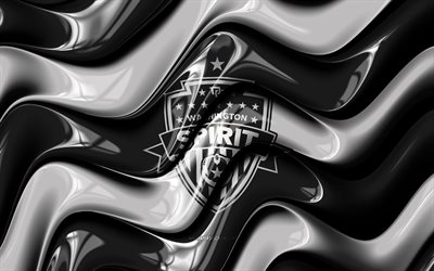 logo 3d de l'esprit de washington, 4k, vagues 3d gris noir, nwsl, football, drapeau de l'esprit de washington, créatif, logo de l'esprit de washington, washington spirit fc, club de football argentin, esprit de washington