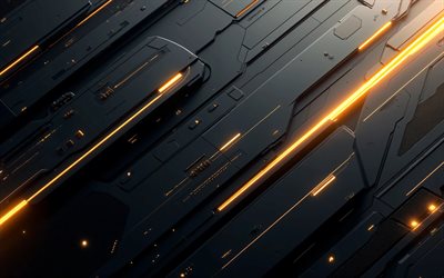 4k, fondo negro amarillo, arte metálico, texturas 3d, obra de arte, diseño de materiales, rayos amarillos, geometría, fondos abstractos, fondos geométricos, abstracciones, fondos abstractos negros