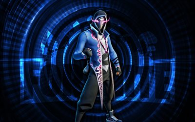 xander fortnite, 4k, sfondo a spirale blu, fortnite, creativo, pelle di xander, skin xander di fortnite, xander, personaggi di fortnite