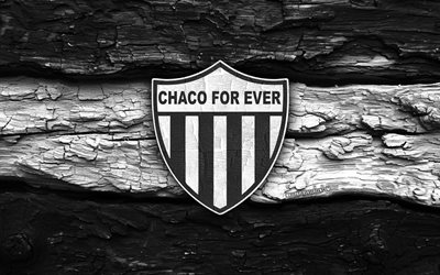 logo en bois chaco for ever, 4k, fond en bois blanc noir, primera nationale, football, logo chaco pour toujours, emblème chaco for ever, chaco for ever fc, club de football argentin, chaco pour toujours