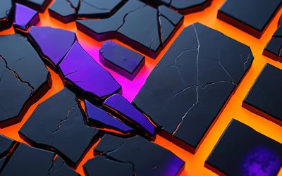 luces de neón de colores, 4k, oscuridad, fragmentos 3d negros, creativo, fondo abstracto oscuro, patrón geométrico fragmentado, obra de arte, fondos oscuros 3d, formas, fondos 3d, rayos de neón de colores