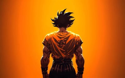 son gokú, bola de dragón, planeta vegeta, goku, fondo naranja, goku dragon ball, personajes de dragon ball, personajes principales, manga japonés