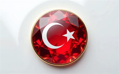 flagge der türkei, 4k, türkische flagge in einem edelstein, weißer hintergrund, türkei flagge, edelstein, weißer kristallhintergrund, truthahn, türkische flagge