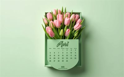 2026 March Calendar, tulips, 2026 Calendars, March 2026 Calendar, March Calendar 2026, green paper background, pink tulips, March