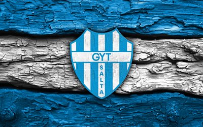 logo en bois gimnasia y tiro, 4k, fond en bois blanc bleu, primera nationale, football, logo gimnasia et tiro, emblème de gimnasia y tiro, gimnasia y tiro fc, club de football argentin, gimnasia et tiro