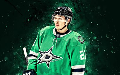 4k, jason robertson, fondo abstracto verde, estrellas de dallas, nhl, hockey, robo, jason robertson 4k, luces de neón verdes, jason robertson estrellas de dallas