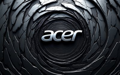 4k, acer logo aus metall, dunkelheit, 3d hintergründe aus metall, elektronikmarken, acer 3d logo, kreativ, acer logo, acer