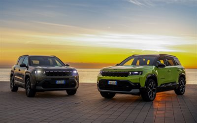 jeep kompass, 4k, überkreuzungen, 2026 autos, küste, sonnenuntergang, 2026 jeep kompass, amerikanische autos, jeep