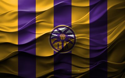 4k, Los Angeles Sparks logo, purple yellow 3D background, Los Angeles Sparks emblem, WNBA, American basketball team, Los Angeles Sparks flag, 3D texture, Los Angeles Sparks, basketball, USA