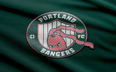 Portland Bangers FC fabric logo, 4k, green fabric background, USL League Two, bokeh, soccer, Portland Bangers FC logo, football, Portland Bangers FC emblem, Northwest Division, Portland Bangers FC, american soccer club, Portland Bangers