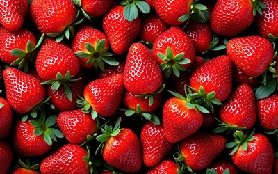 4k, fresas, de cerca, muchas fresas, bayas maduras, frutas de verano, frutas frescas, fresa, frutas maduras, peras maduras, bayas, fondo con fresas, frutas