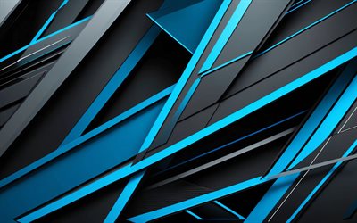 fondo negro azul, 4k, diseño de materiales, creativo, texturas 3d, rayos azules, obra de arte, geometría, fondos abstractos, fondos geométricos, arte metálico, abstracciones, fondos abstractos negros
