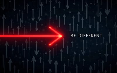 4k, Be different, red neon arrow, creative, Be different concepts, darkness, arrows patterns, Be different inscription, artwork, Be different art