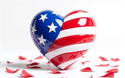 j'aime les etats unis, 4k, drapeau américain en forme de coeur, drapeau des états unis, drapeau américain, jour de l'indépendance, 4 juillet, quatrième juillet, usa, j'adore les concepts américains