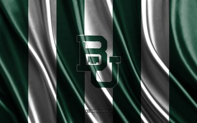 4k, logo des ours de baylor, ncaa, texture de soie blanche verte, drapeau des ours de baylor, club de football américain, drapeau en soie, emblème des baylor bears, usa, insigne des baylor bears, ours baylor