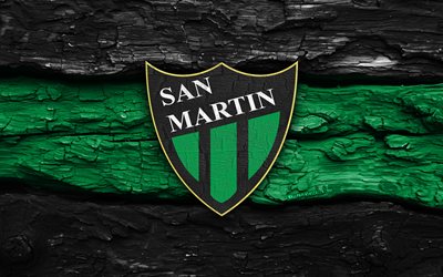 logotipo de madera de san martín de san juan, 4k, fondo de madera verde negro, primera nacional, fútbol, logotipo de san martín de san juan, fútbol americano, san martín de san juan fc, club de fútbol argentino, san martín de san juan