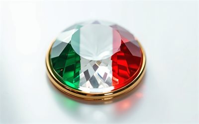 علم إيطاليا, 4k, العلم الإيطالي داخل حجر كريم, خلفية بيضاء, الأحجار الكريمة, خلفية كريستال بيضاء, إيطاليا, العلم الإيطالي