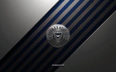 Holstein Kiel logo, 4k, steel background, German football club, blue white lines, Holstein Kiel emblem, Bundesliga 2, Holstein Kiel, Germany, football, Holstein Kiel metal logo, Holstein Kiel crest