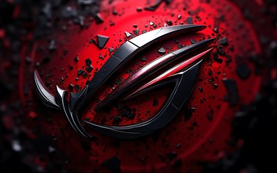 4k, ROG metal logo, bokeh, stone 3D background, red glow, darkness, Republic of Gamers, ROG 3D logo, Asus RoG, Republic of Gamers logo, ROG logo, Asus, ROG