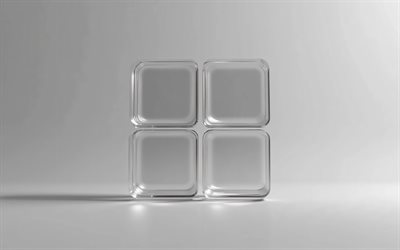 logotipo transparente de cristal de windows 11, 4k, fondo gris, emblema de windows 11, logotipo de windows 11, signo de windows 11, logotipo de cristal 3d de microsoft, emblema de microsoft, signo de microsoft, microsoft