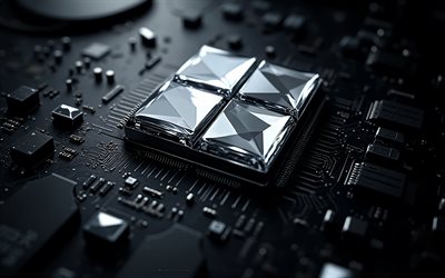 windows logo, 4k, windows 11, windows, microsoftin kristallilogo, windows 11 kristallilogo, windows 11 logo, windows 11  tunnus, microsoft, windows 11 merkki, musta teknologia tausta