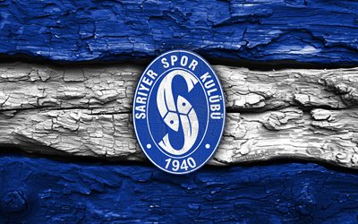 Sariyer SK wooden logo, 4k, blue white wooden background, TFF 1  Lig, soccer, Sariyer SK logo, football, Sariyer SK emblem, Sariyer SK, turkish football club, Sariyer FC