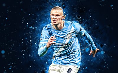 4k, erling haaland, fondo abstracto azul, manchester city fc, primera división, futbolistas noruegos, erling haaland 4k, fútbol americano, fútbol, erling braut haaland, ciudad de manchester, hombre de la ciudad, erling haaland manchester city