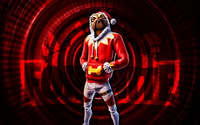 عيد الميلاد دوجو فورتنايت, 4k, خلفية دوامة حمراء, فورتنايت, مبدع, جلد عيد الميلاد دوجو, fortnite عيد الميلاد دوجو الجلد, عيد الميلاد دوجو, شخصيات فورتنايت