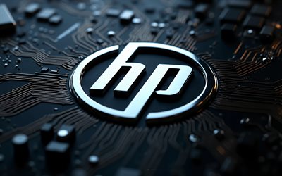 hp logotyp i krom i metall, 4k, hewlett packards logotyp, stilig svart bakgrund, hp 3d stålskylt, hp, hp stållogotyp, svart techno bakgrund, hewlett packard, svart bakgrund, hp metallemblem