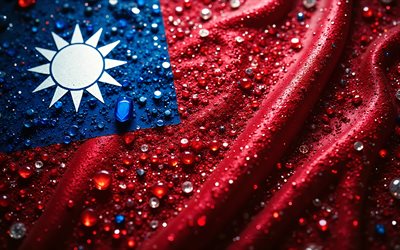 Taiwan flag, 4K, gemstones, flag of Taiwan, crystals, shiny stones, Taiwan, creative art, red gemstones, blue red crystals
