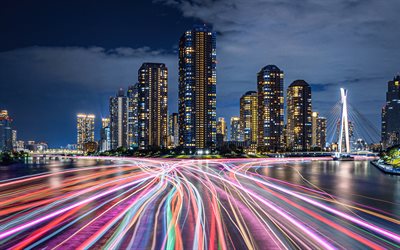 tokio, luces de la ciudad, rascacielos, noche, edificios modernos, tokio de noche, paisaje urbano de tokio, japón