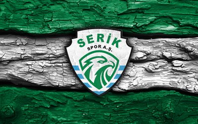 Serikspor wooden logo, 4k, green white wooden background, TFF 1  Lig, soccer, Serikspor logo, football, Serikspor emblem, Serikspor, turkish football club, Serikspor FC