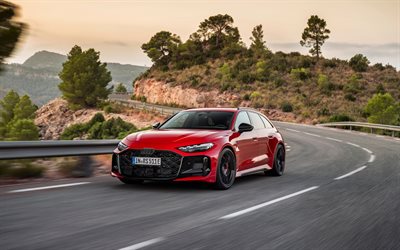 4k, audi rs5 avant, camino de montaña, 2026 coches, desenfoque de movimiento, vagones, b10, audi rs5 avant rojo, exterior, 2026 audi rs5 avant, coches alemanes, audi