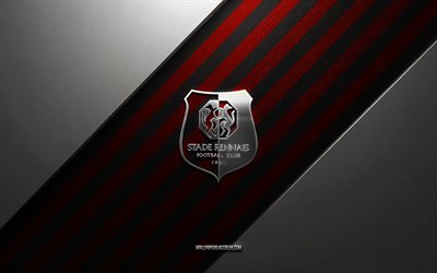 Stade Rennais FC logo, 4k, steel background, French football club, red black lines, Stade Rennais FC emblem, Ligue 1, Stade Rennais FC, France, football, Stade Rennais FC metal logo, Stade Rennais